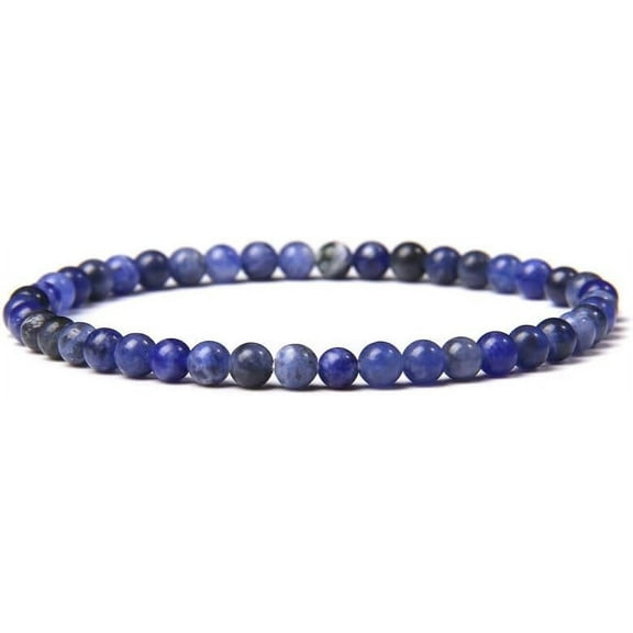 2 Pc Sodalite Beaded Bracelet 4mm Round Natural Sodalite Beads Bracelet European and American Retro Simple Versatile Stretch Bracelets for Man Women Costume Jewelry Gifts
