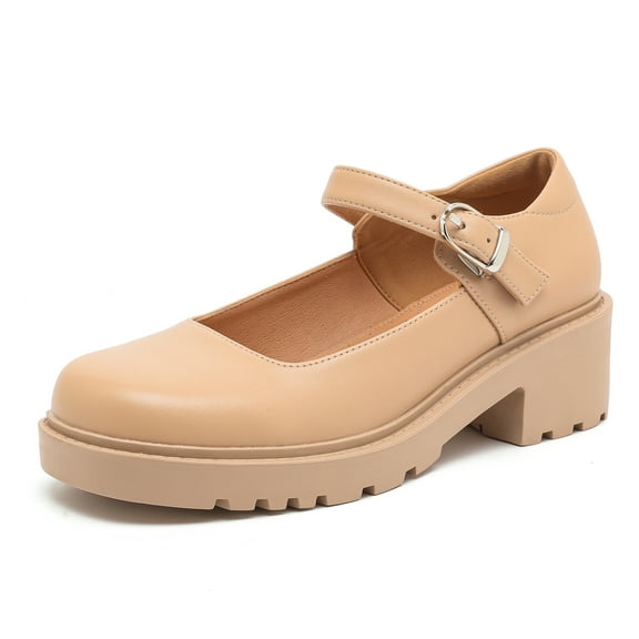 kkdom Womens Ballet Mary Jane Flats Comfortable Business Office Dress Shoes for Women Dressy and Work with Ankle Strap Beige Size 8.5