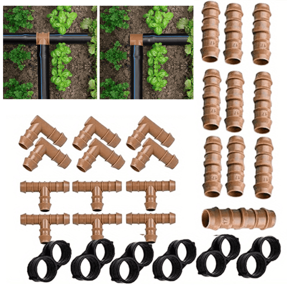28-Piece Drip Irrigation Fittings Kit for 1/2" Tubing | Connectors, Tees, Elbows & End Caps | Sprinkler and Drip System Parts for Repair & Customization