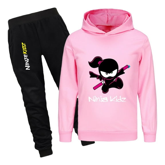 Kids Ninja Kidz Sweatshirt and Pants Set – Boys Girls 2-Piece Hoodie Outfit Cartoon Tracksuit for Daily Wear or Sports