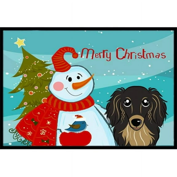 Caroline's Treasures BB1833MAT Snowman with Longhair Black and Tan Dachshund Door Mat, Indoor Rug or Outdoor Welcome Mat