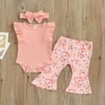 thumbnail image 2 of Baby Girls 3 Pieces Outfit  Solid Color Romper + Pants + Headband, 2 of 8