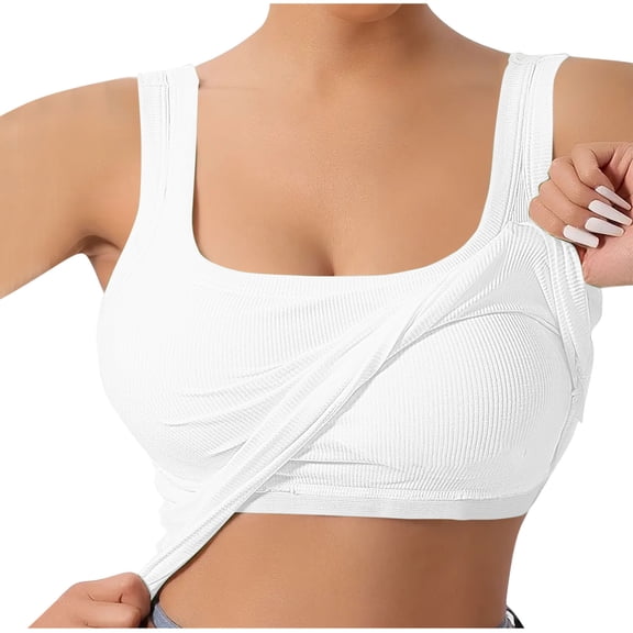 Chbgutlmr Tank Tops with Bulit in Bra for Women Ribbed Square Neck Slim Fitted Backless Camisole Tops