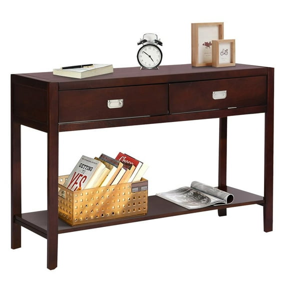 FurnitureR Bianca Modern Wood Console Table with 2 Drawers in Espresso