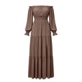 thumbnail image 6 of Dolkfu Long Sleeve Women'S Dresses Brown Pull-on Refined Boat Neck Sundress Solid Maxi Retro Vintage Relaxed Fit Dresses Coffee,L, 6 of 6