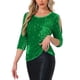 thumbnail image 4 of Blusas de fiesta y club de terciopelo con lentejuelas Allegra K para mujeres, con corte y mangas cortas, talla XL, color verde, 4 of 6