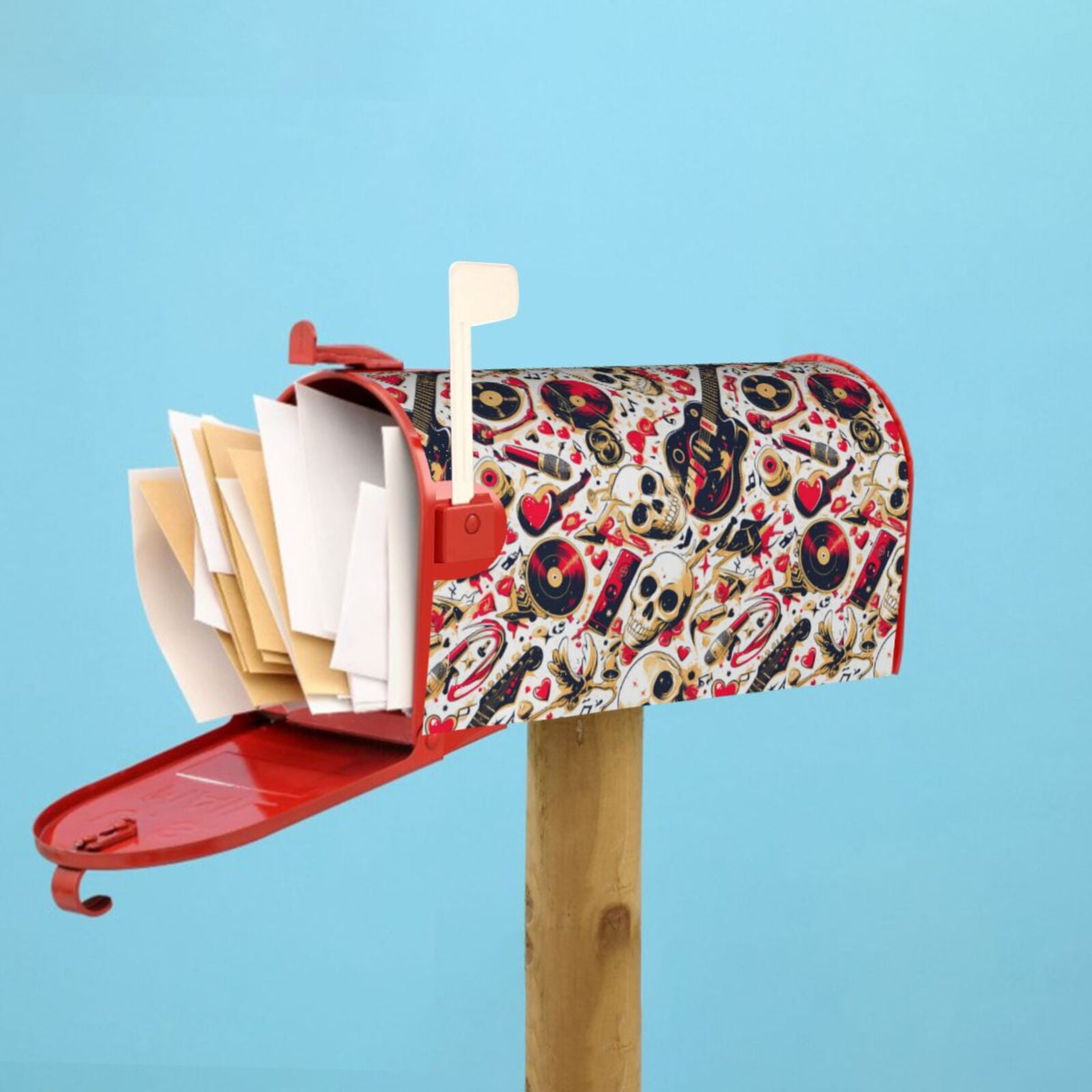 Logiee Guitar Skull rock Print Post Letter Box Wrap Decor, Mailbox Cover Suitable for Standard Mailbox and Large Size Mailbox,Outdoor Yard Decoration-21x18 in