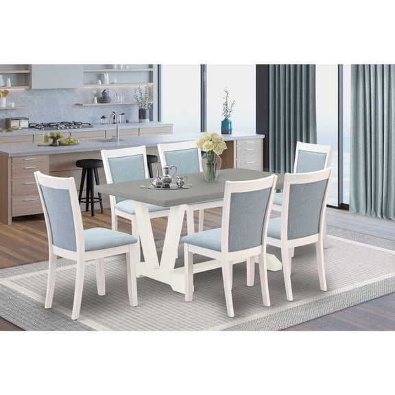 Modern 7 Piece Dinette Set - Dining Table with 6 Linen Fabric Chairs - Stylish Kitchen Set