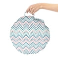 thumbnail image 2 of Mexican Print Round Floor Cushion with Handle, Repetitive Vertical Zigzag Motifs in Pastel Colors, Decorative Pillow for Living Room & Dorms, 18" Round, Rose Sea Blue, by Ambesonne, 2 of 4