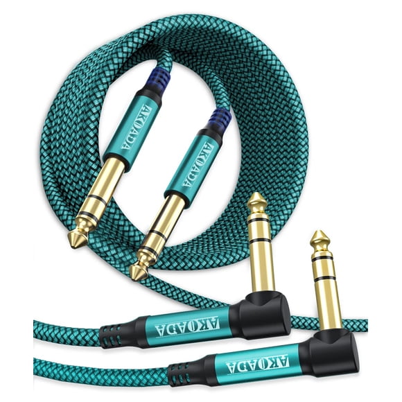 Cable de instrumento AkoAda 6,35 mm 1/4 TRS 3 m, paquete de 2 unidades para bajo