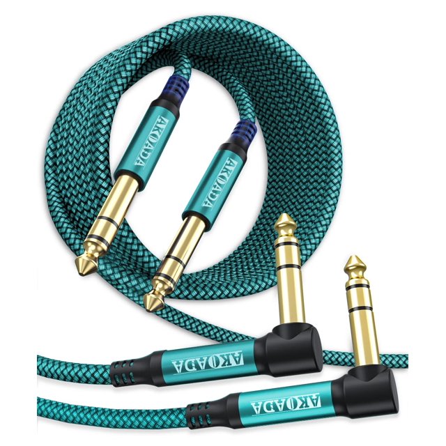 Cable de instrumento AkoAda 6,35 mm 1/4 TRS 3 m, paquete de 2 unidades para bajo