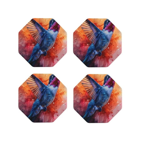 

Matuu Vibrant Hummingbird Watercolor Art for Cup Coasters Set of 4 Leather Coasters Desk Coasters for Office Measures 4” x 4”-Octagon
