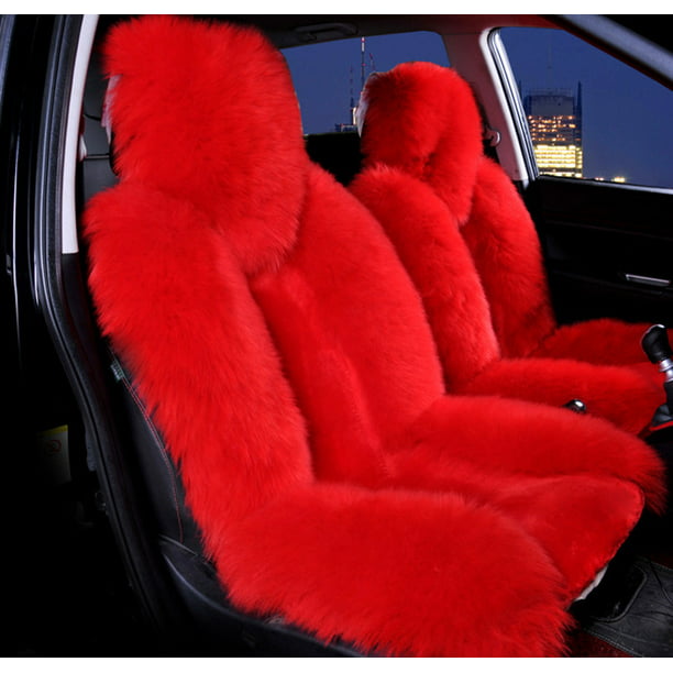 Single Wool Car Seat Cover Warm Sheepskin Fur Front Cushion Mat Full Surround Pad Winter Com - Red Fluffy Car Seat Covers