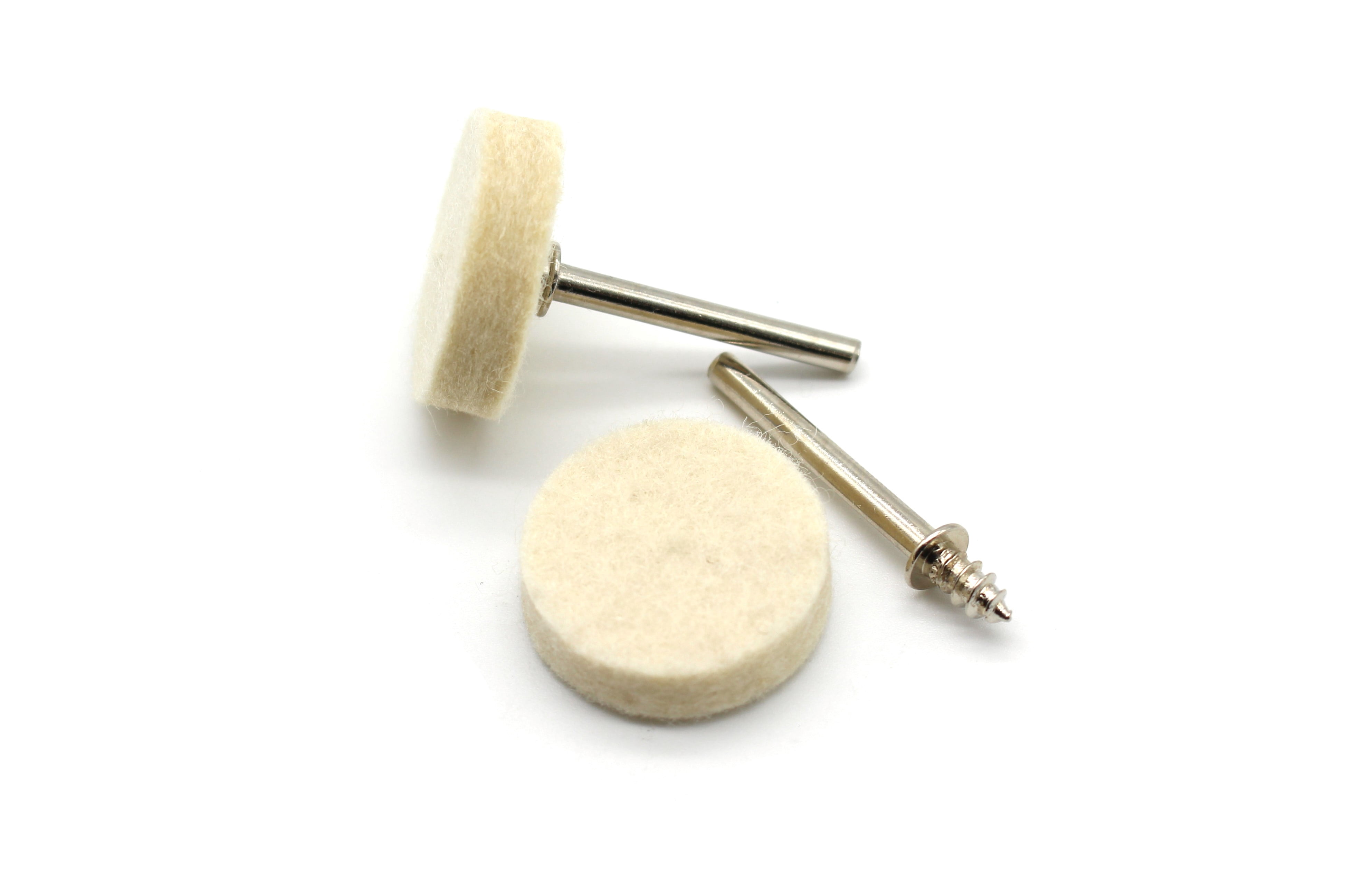 TEMO 100 pc Felt Polishing Wool Bob Burr 1 Inch (25 mm) Diameter 1/4 Inch (6 mm) High Wheel #429 with 2 Screw Mandrel 401 1/8 Inch (3 mm) Shank for Dremel and Compatible Rotary Tool
