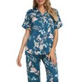 thumbnail image 5 of INSPIRE CHIC Women's Pajama Sets Button Down Shirt with Long Pants 2 Pcs Nightwear Sleepwear S Dark Blue, 5 of 5