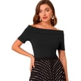 thumbnail image 1 of Allegra K Camiseta De Manga Corta Con Hombros Descubiertos Para Mujer Negro XS, 1 of 5