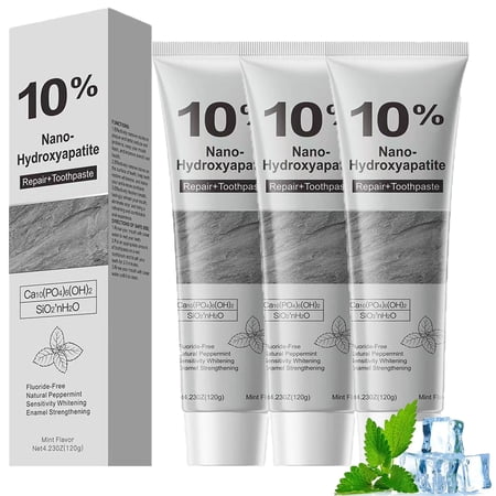 10% Nano Hydroxyapatite Toothpaste for Advanced Enamel Repair & Sensitivity Relief Fluoride-Free Fresh Mint Gentle Daily Toothpaste for White & Fresh Breath 3PC