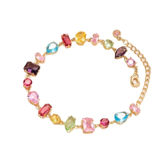Candy Tennis Bracelet Iced Out Cubic Zirconia Jewelry Bracelets For Women Sparkling Cuff Bangles 18K Gold Plated Chains,Adjustable
