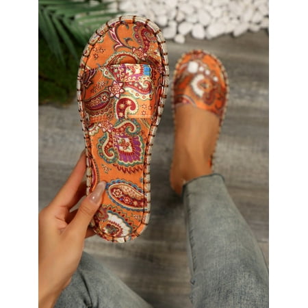 

ASWMXR Women Paisley Pattern Slide Sandals Vacation Summer Flat Sandals