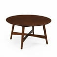 thumbnail image 4 of 36" Round Coffee Table - Solid Wood Cross Base, Farmhouse Style, No Assembly Required, Walnut Finish, 4 of 5