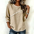 thumbnail image 5 of Jinhomg Ladies 3/4 Sleeve Blouses Cotton Blend Tops with Frayed Edge Lightweight Business Casual Summer Outfits for Women 2026 Khaki,XL, 5 of 9