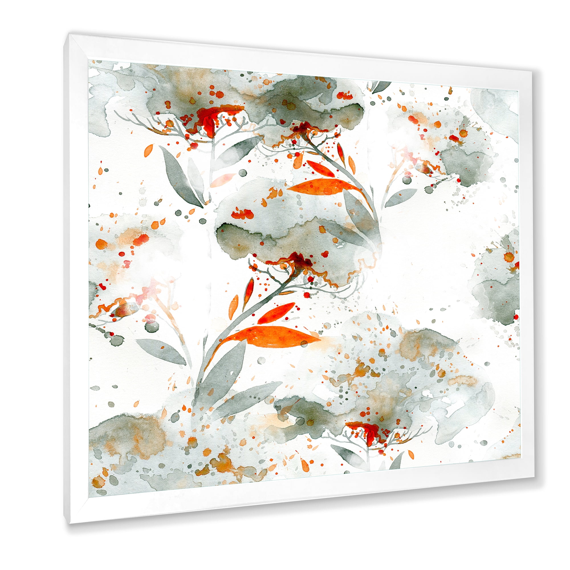 Designart 'Orange and Green Wildflowers I' Modern Framed Art Print
