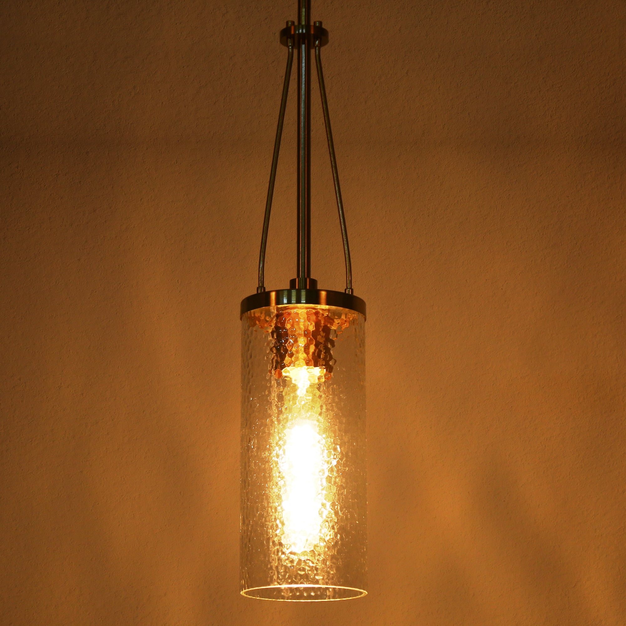 LNC Polished Dark Gold Modern Textured Glass Cylinder LED Mini Hanging Pendant Light