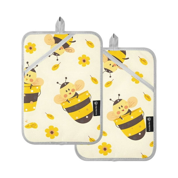 Pot Holders Set of 2 Heat Resistant 338℉ Kitchen Oven Gloves Potholder Cooking Baking Microwave Mitts Cute Bees and Daisy
