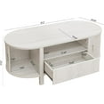 thumbnail image 2 of ONBRILL 47.2 Inch Oval Coffee Table with Storage, Mid Century Modern Coffee Table with Drawer, Center Table with Sliding Door and Wood Fluted Handle for Living Room, Natural White, 2 of 14
