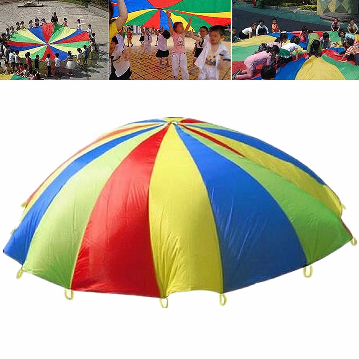 Rainbow Parachute Outdoor Game Exercise Sports Toy 13.12ft Handle Kids
