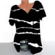 thumbnail image 1 of Qucoqpe - Blusa de talla grande para mujer, estilo informal, con estampado de rayas, cuello en V, manga corta, fruncida, para verano, en liquidación, 1 of 5
