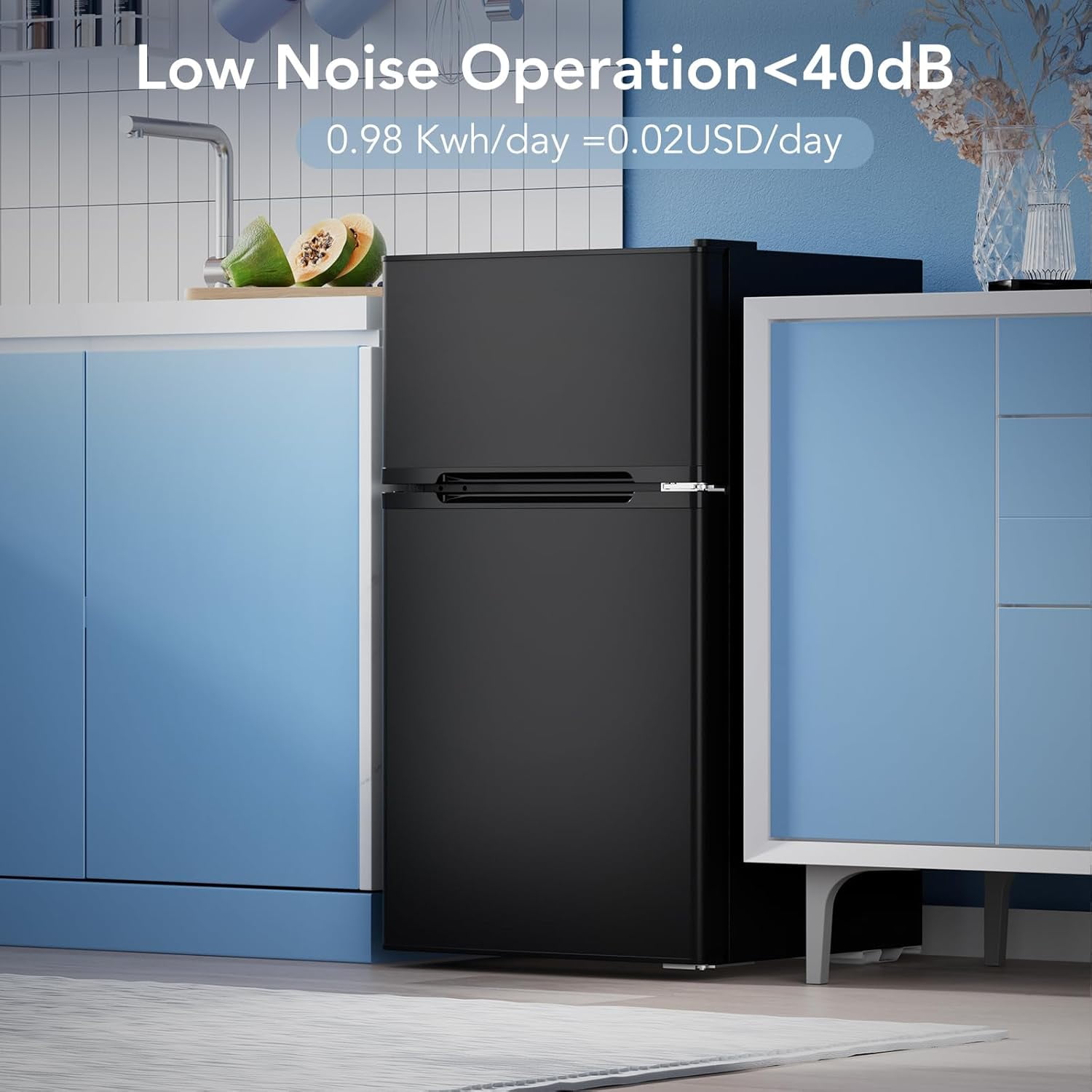 3.1 Cu.Ft Double-Door Compact Mini Fridge with Freezer & Adjustable Glass Shelves - Black for Dorm, Bedroom, Apartment