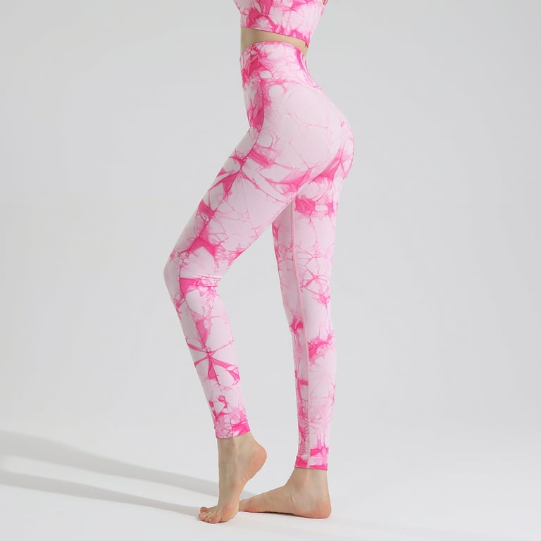 Hfyihgf Tie Dye Seamless Leggings for Women High Waist Yoga Pants Scrunch  Butt Lifting Elastic Tights(Hot Pink,S)