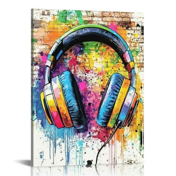 Acheng Gaming Wall Art Abstract Gaming Posters Pictures Colorful Headphones Gamepad Canvas Painting Prints for Boys Room Kids Game Room Decor Bedroom for Boys Framed 12x16 in