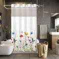 thumbnail image 5 of Watercolor Wildflower No Hooks Shower Curtain with Snap-in Liner Spring Blue Red Flower Leaf Plant Shower Curtains for Bathroom, Waterproof, Easy Install, Washable 54"x78", 5 of 9