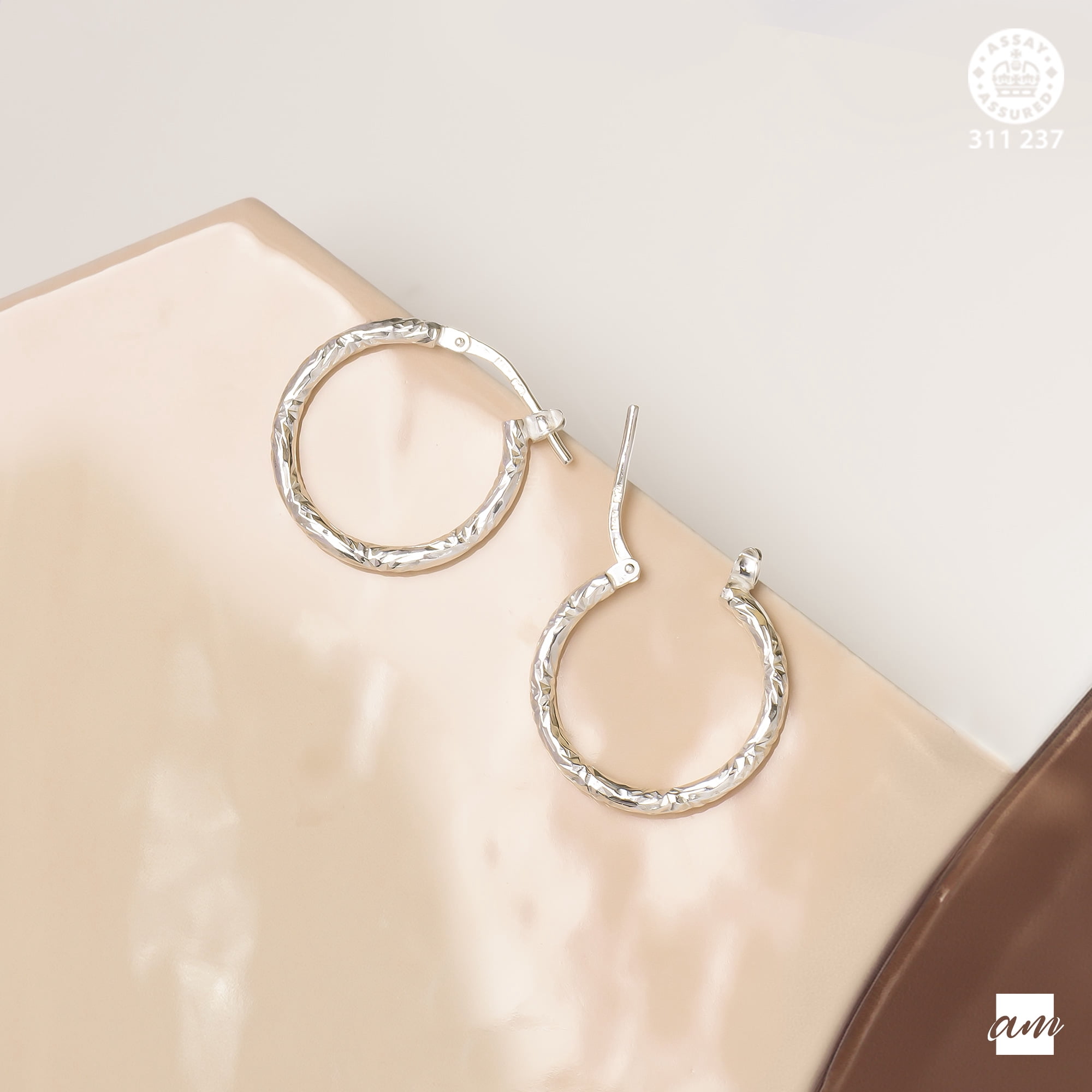 Amberta Italian 925 Sterling Silver Twisted Hoop Earrings for Women: Textured Hoop Earrings 19 mm