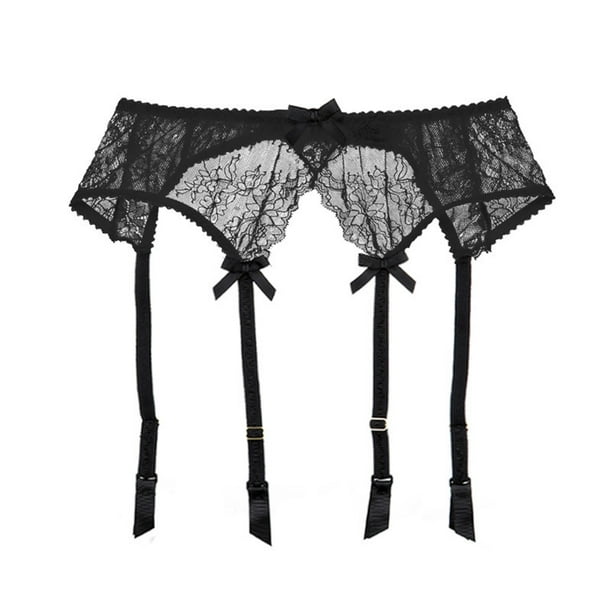 Zhuge Cinturón de Liguero Mujer, Lace Garter Belt Vintage con Tirantes Ajustables y Clip Metal, Sin calcetines y bragas,El estilo C,Talla S Negro