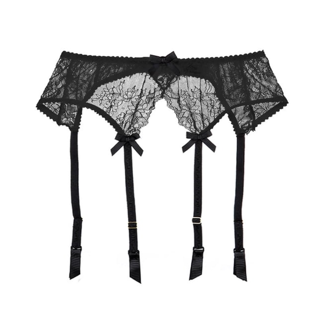 Zhuge Cinturón de Liguero Mujer, Lace Garter Belt Vintage con Tirantes Ajustables y Clip Metal, Sin calcetines y bragas,El estilo C,Talla M Negro