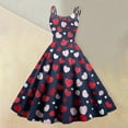 thumbnail image 2 of LWavelet 2026 Valentine's Coffee Date Spaghetti Strap Dress, Heart Print Slimming Waist Flared Valentine Sundress Wine 2XL, 2 of 4
