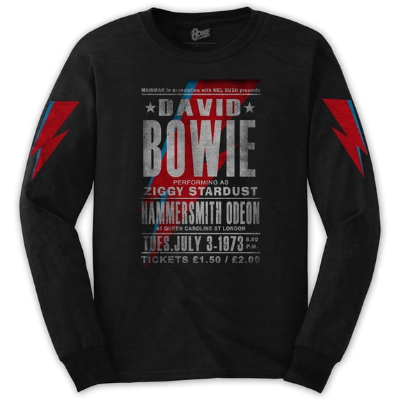 David Bowie Unisex Long Sleeve T-Shirt Hammersmith Odeon (Sleeve Print) (Small)