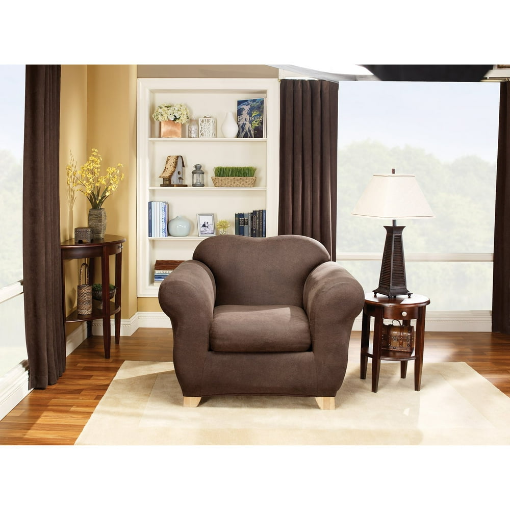Sure Fit Stretch Leather 2piece Chair Slipcover, Brown