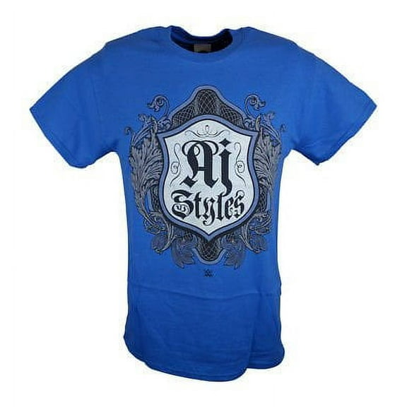 AJ Styles Crest WWE Mens Blue T-shirt L