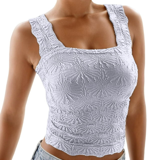 Débardeurs Côtelés à Encolure Carrée Sans Manches Crop Tops Vêtements d'Été