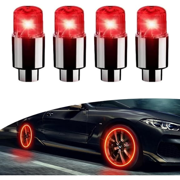 Night Glowing Red Tire Valve Caps for Cars Trucks Motorcycles Bicycles 4 Pack