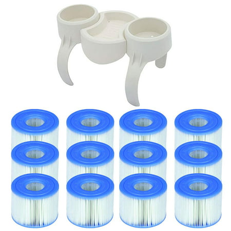 Plastic SaluSpa Drinks Holder and Snack Tray for Side Wall Accessory Intex PureSpa Type S1 Easy Set Pool Filter Replacement Cartridges (2 Filters) (6 Pack) (Best Way To Glue Plastic To Plastic)