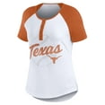 thumbnail image 2 of Women's WEAR by Erin Andrews White Texas Longhorns Baseball Logo Raglan Henley T-Shirt, 2 of 5