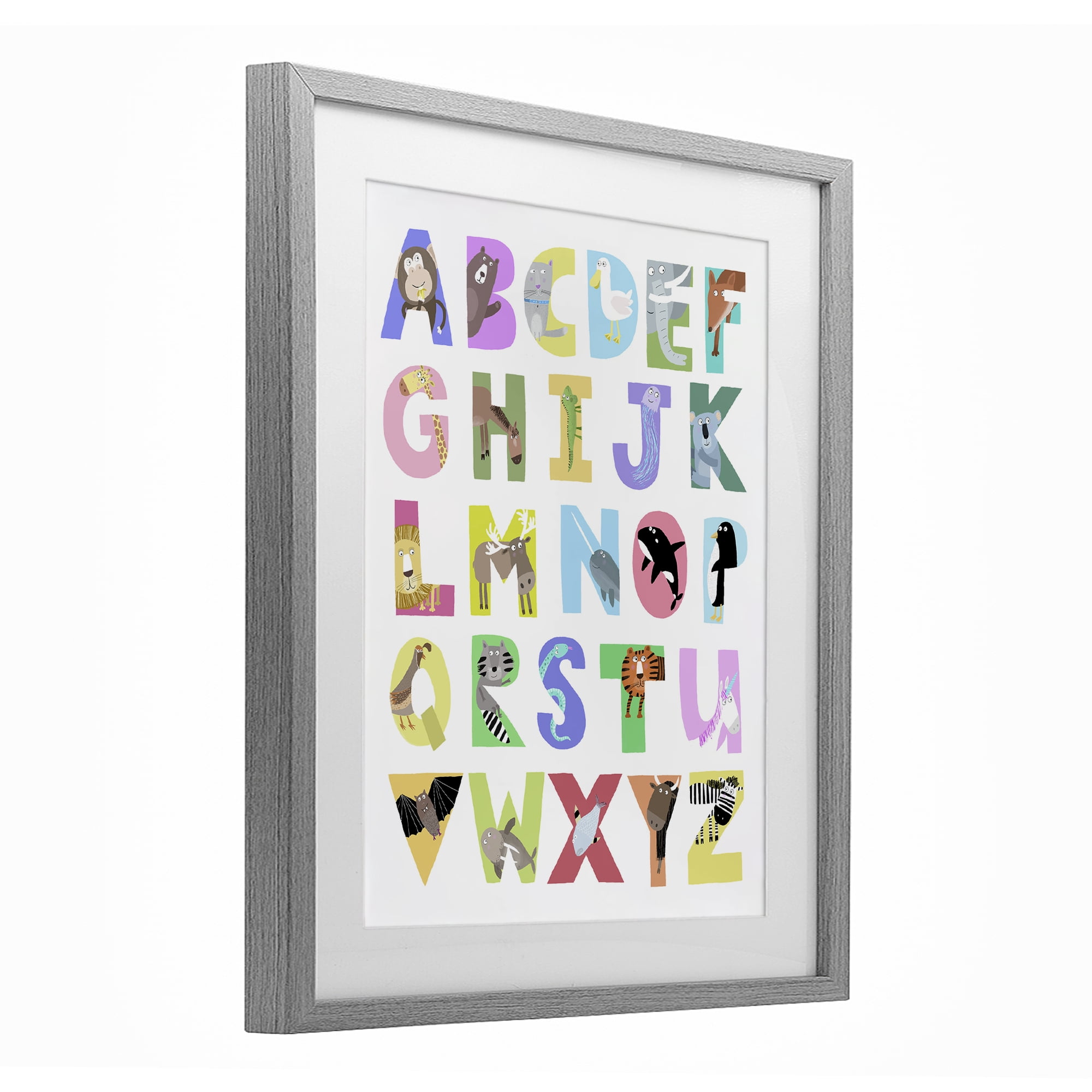 Stupell Industries Alphabet Shapes with Animals Gray Framed Print Under Glass, design by Carla Daly