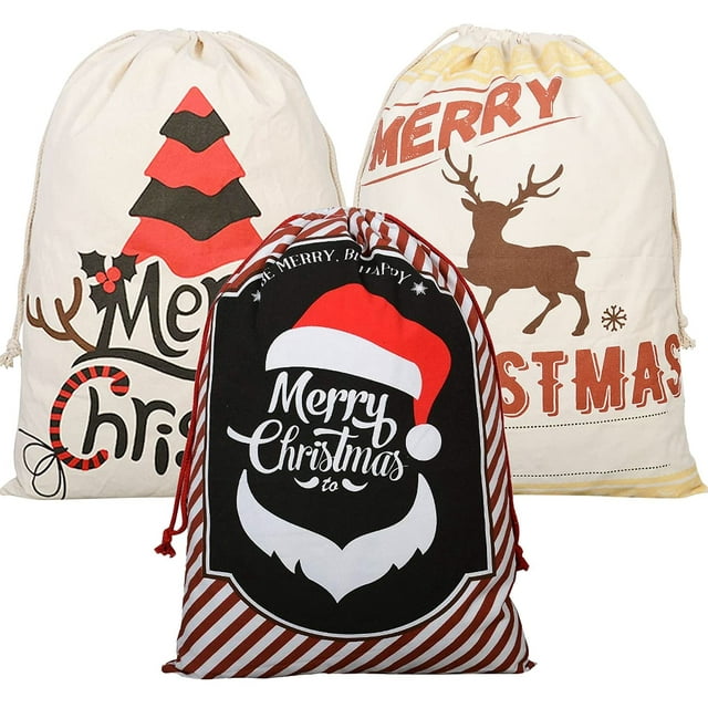 3 Pcs Sacs de Père Noël - Grand Sac Cadeau avec Cordon, Rangement pour Emballage Cadeau de Noël, Sac Réutilisable pour (4)