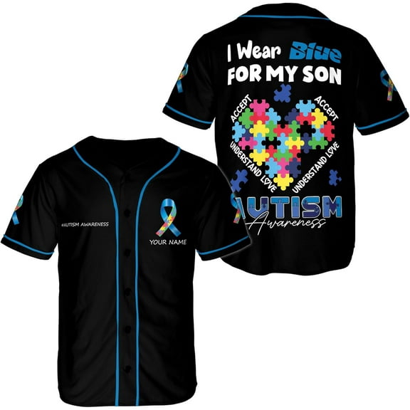 Lotusprinthandmade Personalized Autism Awareness Baseball Jersey XS-5XL Multicolor (XL), custom name autism jersey, autism themed baseball shirt