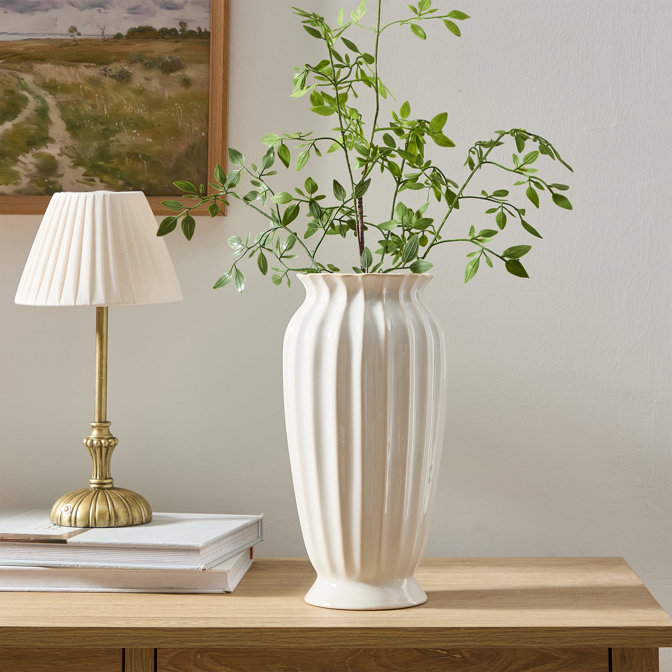 My Texas House 12" White Fluted Ceramic Vase